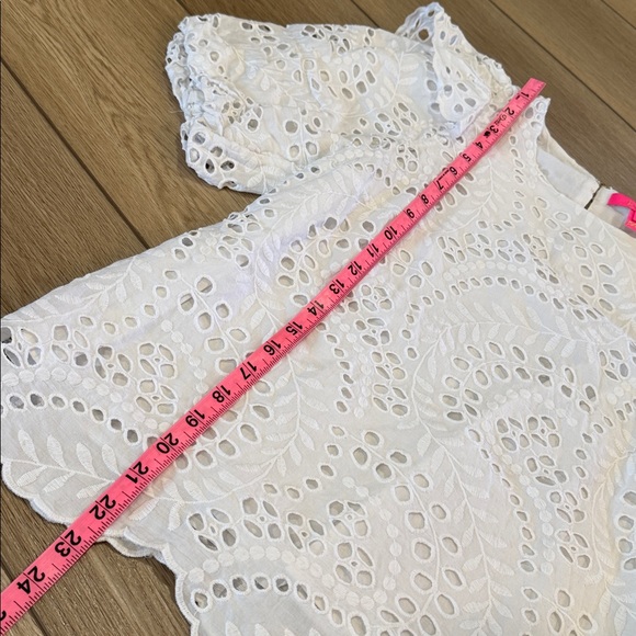 Lilly Pulitzer Aleena Elbow Sleeve Eyelet Top Sz S Preppy Ruffle White Beachy - Picture 6 of 7